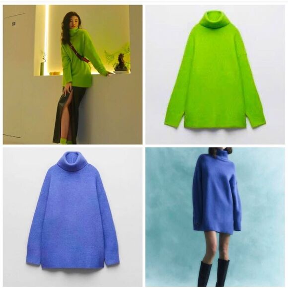 ZARA Indigo Blue Oversized Knit Sweater Jumper - Picture 3 of 10